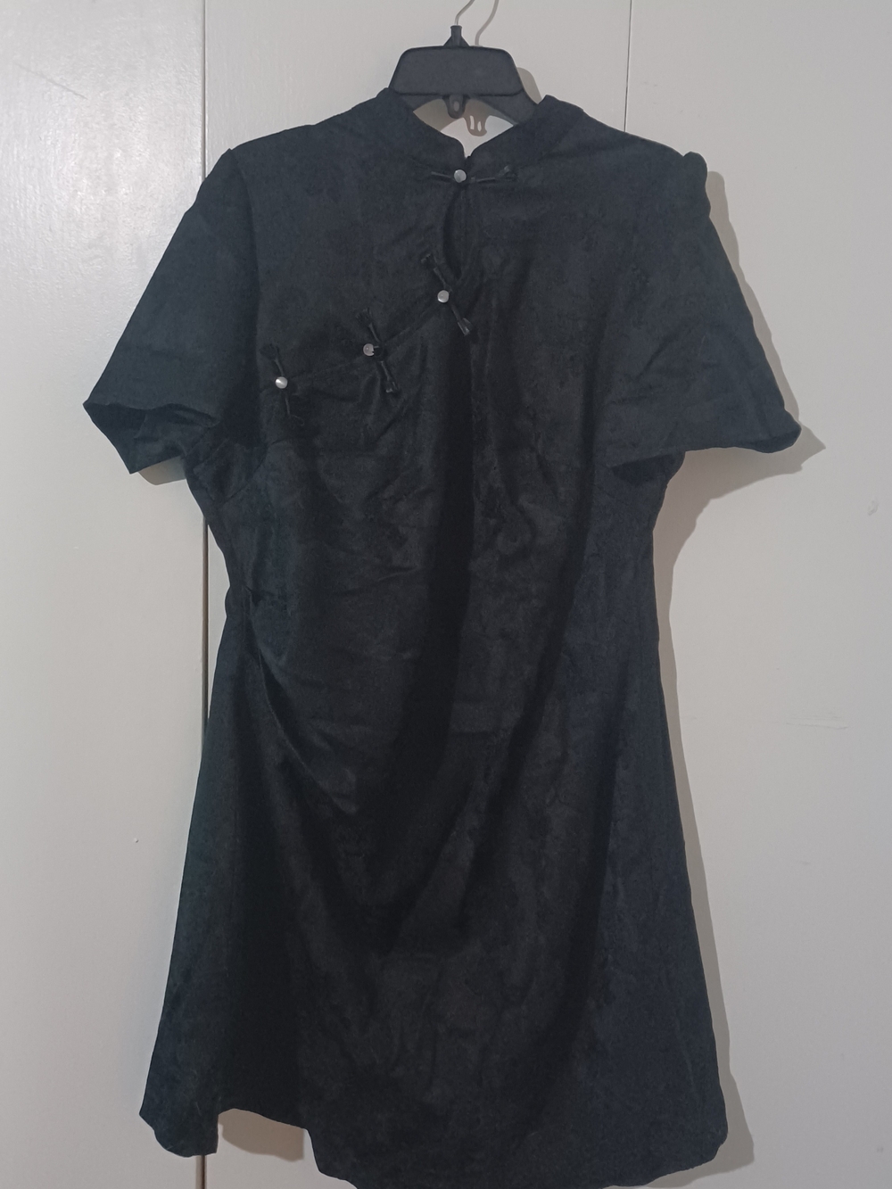 SHEIN Black Short-Sleeve Mini Dress with Mandarin Collar